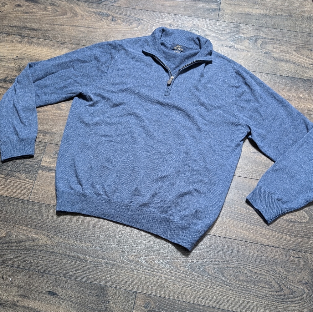 Brooks Brothers 346 Blue Merino Wool Quarter zip Sweater‎ Size Large